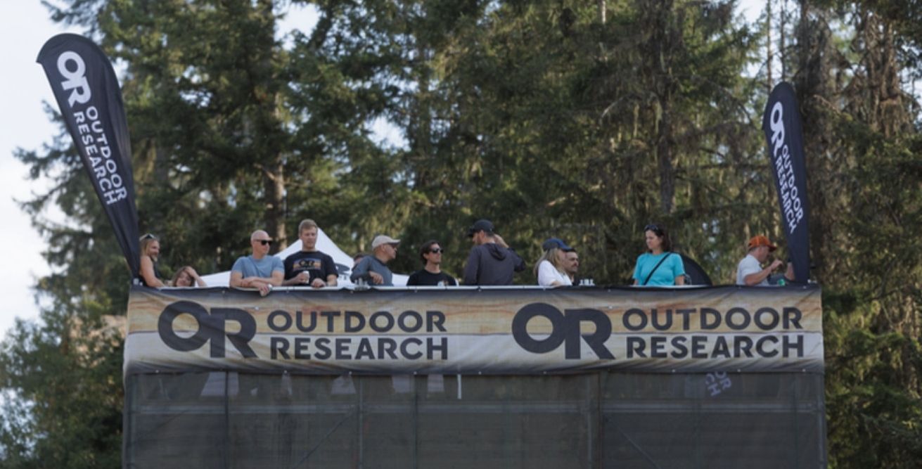 Spectators on a branded viewing platform