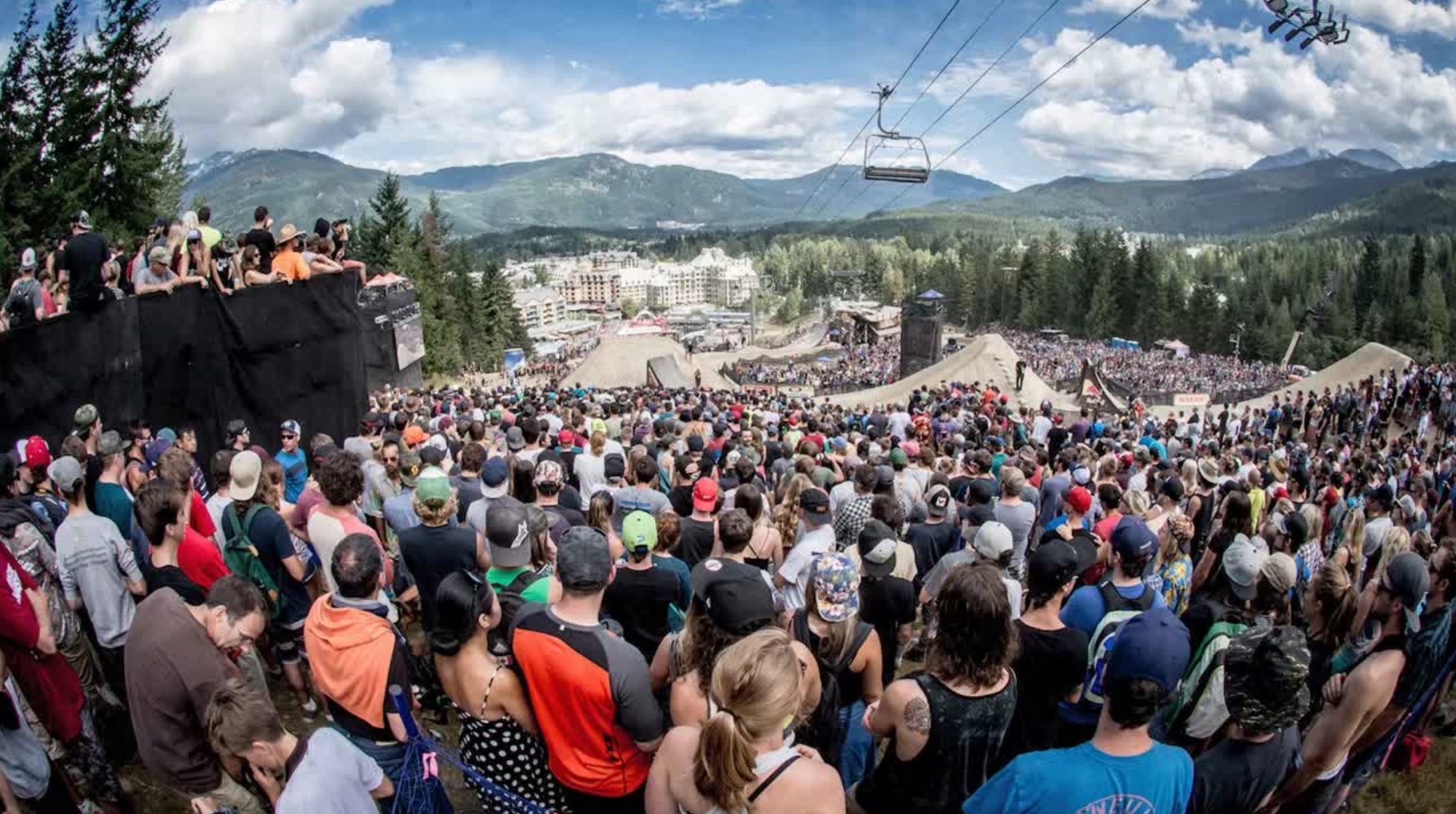 Packed hillside at the Whistler slopestyle course